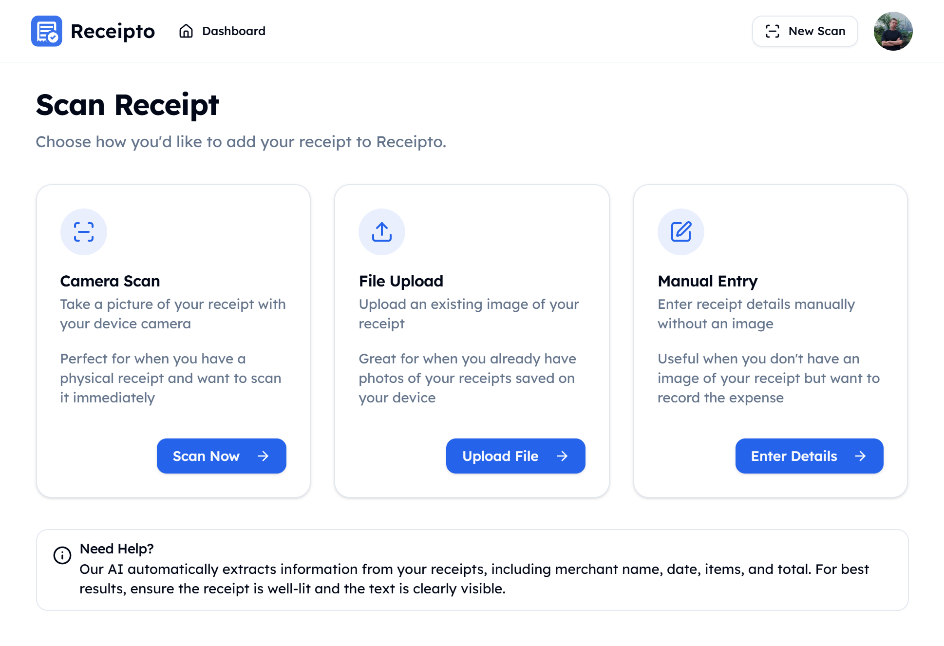 receipt scanning demo dark